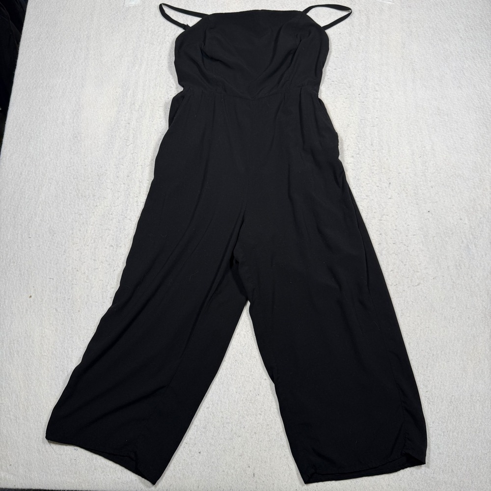 Old Navy Womens Black Smocked Back Wide Leg Sleeveless Jumpsuit Size L Pockets